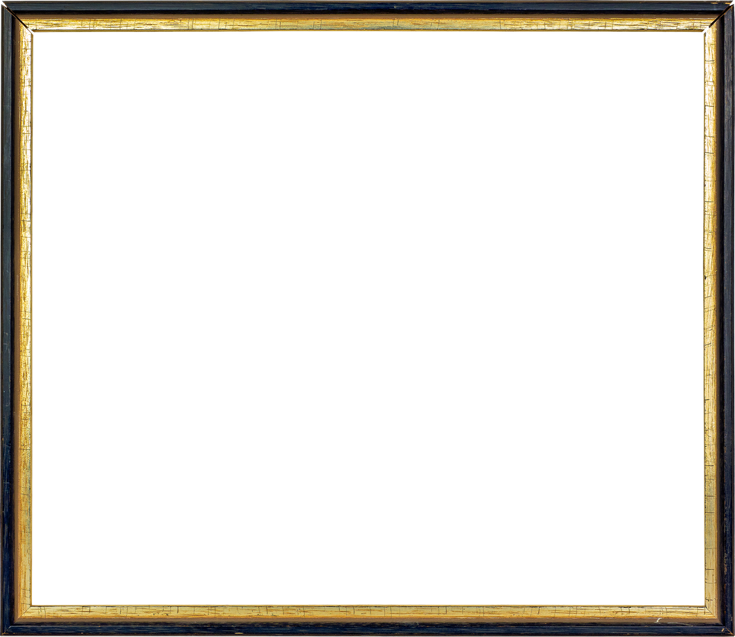 Dark wooden picture frame with golden border isolated